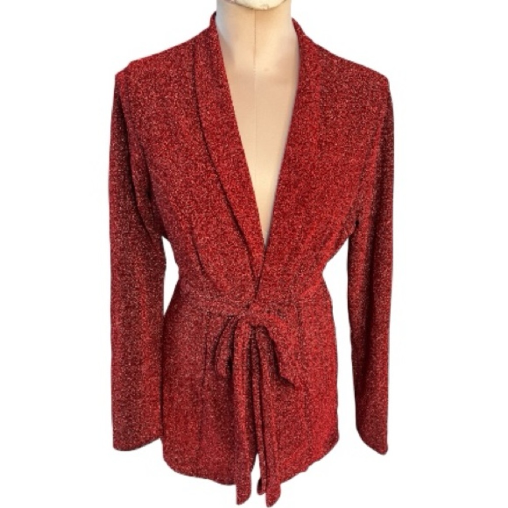 Red Glitter Tie-Front Cardigan, Size: Medium